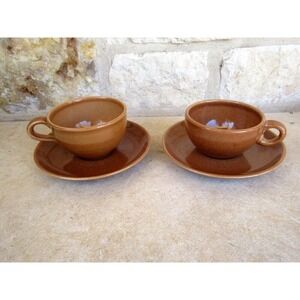 Russel Wright Iroquois Casual Ripe Apricot‎ Set of 2 Coffee Cups/Saucers